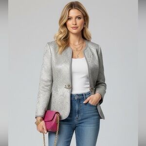 Vintage Karen Laurence Silver Creme Gold Dressy Blazer